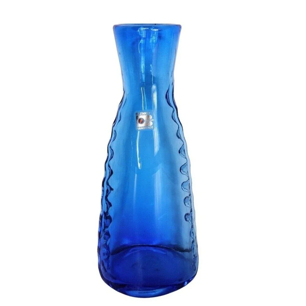 Vintage Blenko Aqua Blue Mouth Blown Handcrafted Turquoise Vase Has Label